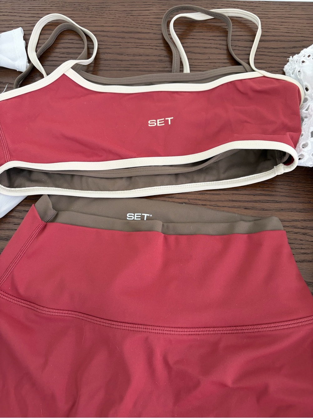 SET Active Burgundy and Brown Two-Piece Active Top and Skirt Set